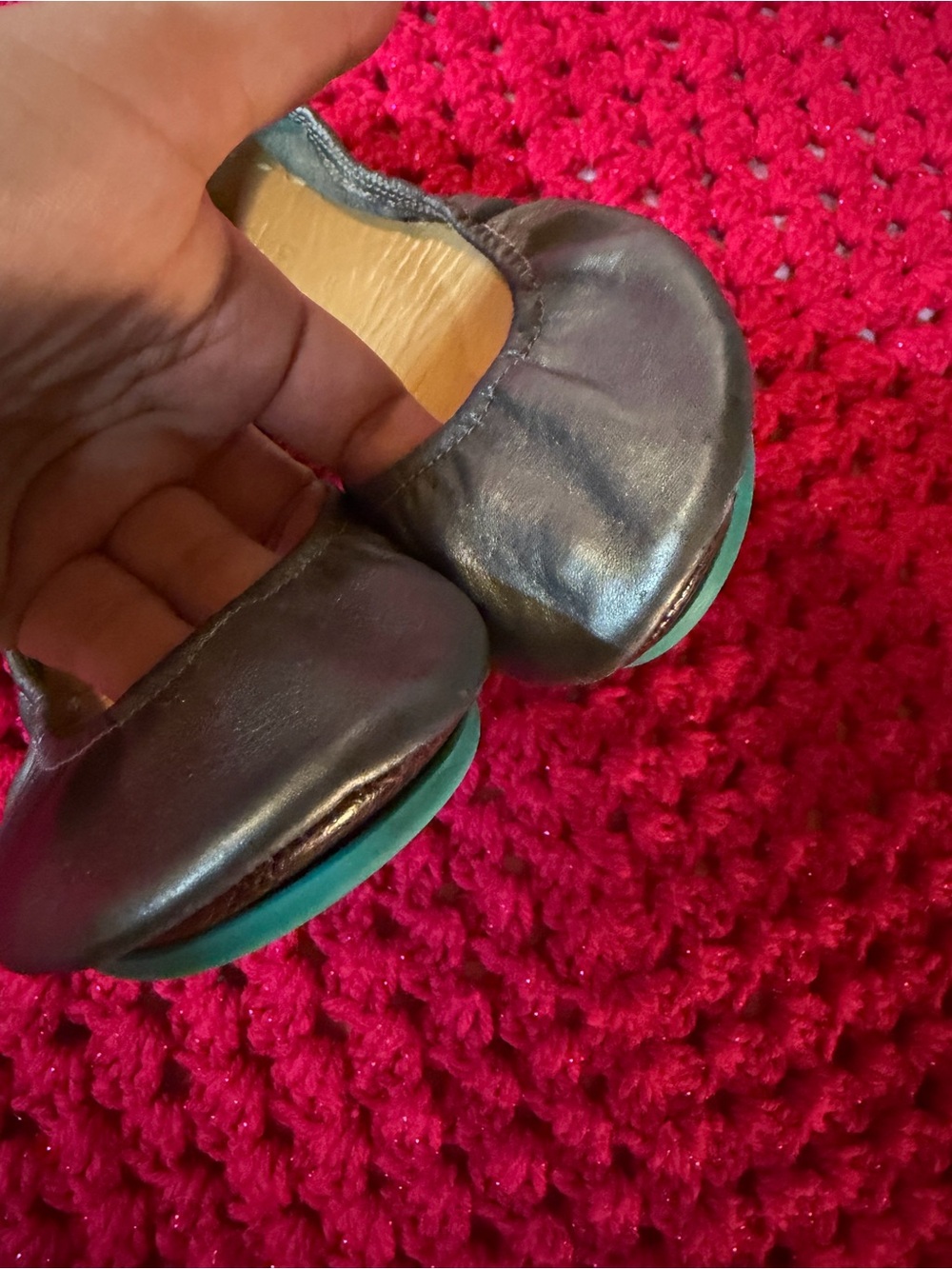 Tieks Metallic Pewter Ballet Flat with Teal Soles - Picture 11 of 14